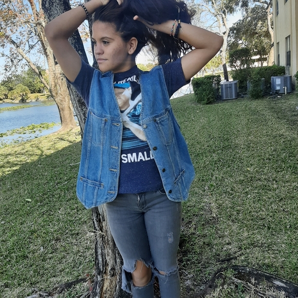 Vintage Denim Jean Vest Lizwear Claiborne L 80 90 - Picture 2 of 9